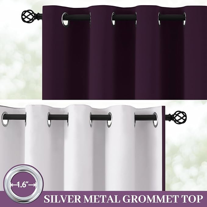 Yakamok Dark Purple 100% Blackout Curtains 63 Inches Long 50" Wide 2 Panels | - Image 2