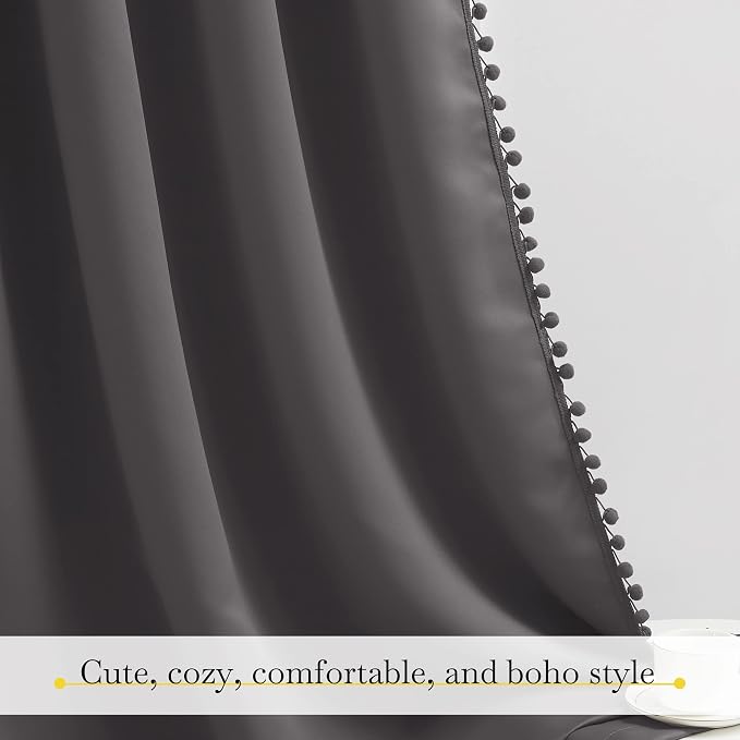 NICETOWN 2 Panels Blackout Curtains, Rod Pocket Pom Pom Curtains Panels - Image 5