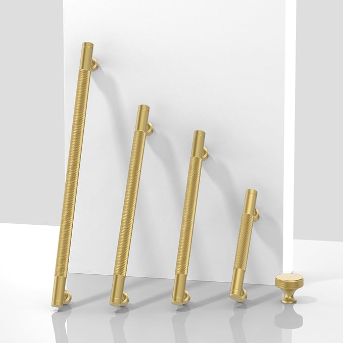 10 Pack Brushed Gold Knurled Cabinet Pulls 3 Inch(76mm) Kitchen Cabinet Handles Solid Zinc Alloy Cabinet Hardware Drawer Pulls