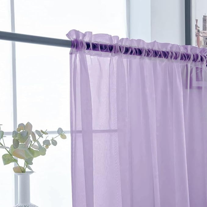 SpaceDresser Sheer Voile Window Treatment Rod Pocket Curtain Panels - Image 6