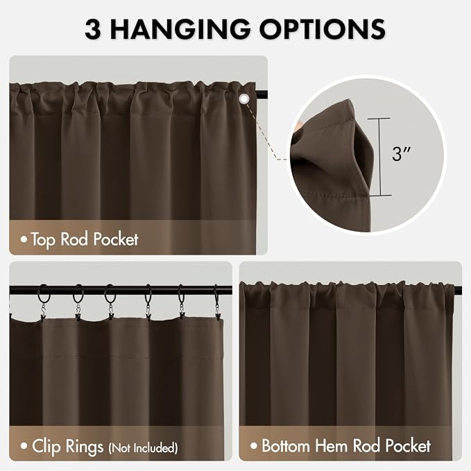 MIULEE 4 Panel Set Short Bedroom Curtains 54 Inch Long Chocolate Brown | - Image 3