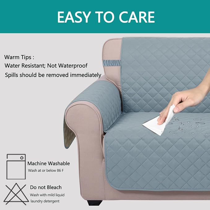 U-NICE HOME Large Sofa Cover Reversible Couch Cover, Light Blue/Beige | - Image 5