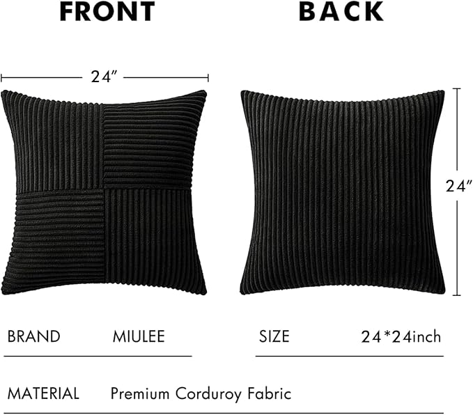 MIULEE Black Decorative Euro Sham Pillow Covers 24x24 Inch 2 Pack | Boho - Image 7