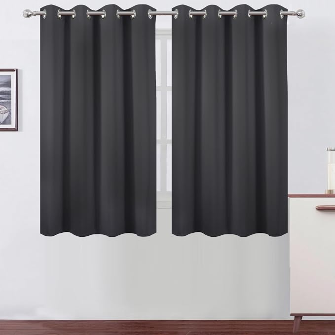 Dark Grey Thermal Blackout Curtains/52 x 54 Inch/Set of 2 Panels Room Darkening by Lemomo