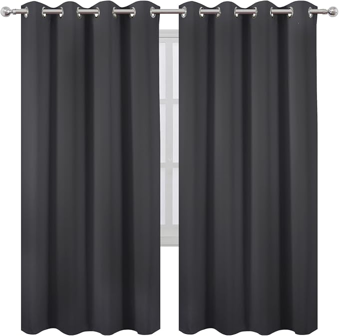 Blackout Curtains 66 x 72 Inch Long Dark Grey Curtains Set of 2 Panels Room - Image 2