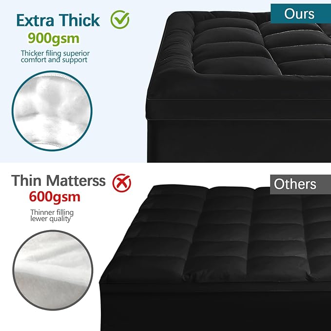 CYMULA King Size Mattress Topper - Extra Thick Cooling Mattress Pad Cover for Back Pain - Soft Mattress Protector Firm Bed Topper Pillow Top with 8-21 Inch Deep Pocket 3D Snow Down Alternative Fill