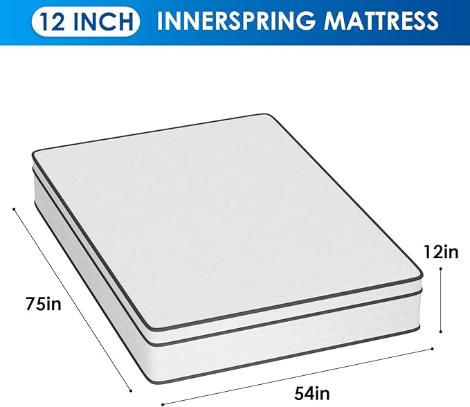 PayLessHere | 12 Inch Full Mattress | Medium Firm Hybrid Mattress | White | with High-Density Foam and Breathable Cover | Pocket Spring Design, Pressure Relief | Bed in a Box, CertiPUR-US Certified