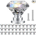 POZEAN Crystal Cabinet Knobs 30Pack, 1.18inch Dresser Knobs for Cabinet, Drawer with Two Different Sizes Screws, Diamond Glass Pulls Handles (30mm, 30Pack, Clear-Silver)