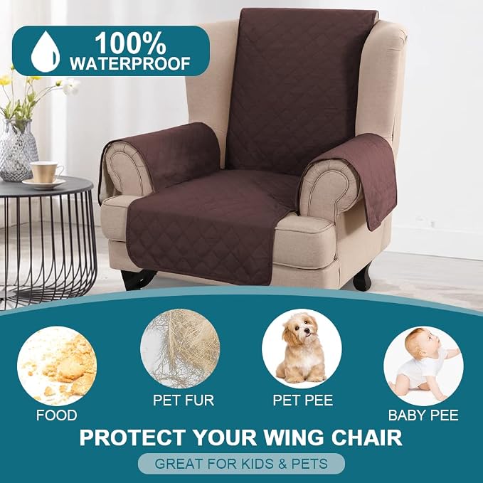 Turquoize 100% Waterproof Wing Chair Cover Wing Armchair Slipcovers Chair Couch - Image 2