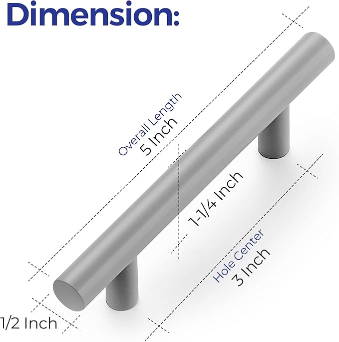 Ravinte 55 Pack | 5 Inch Cabinet Pulls Grey Stainless Steel Kitchen Drawer Pulls Cabinet Handles 5 InchLength, 3 Inch Hole Center