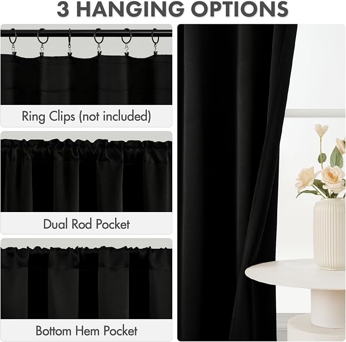 MIULEE 4 Panels Set Black Blackout Curtains 63 Inch Length Bedroom | Thermal - Image 3