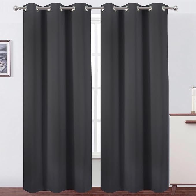 Dark Grey Thermal Blackout Curtains/42 x 95 Inch/Set of 2 Panels Room Darkening by Lemomo