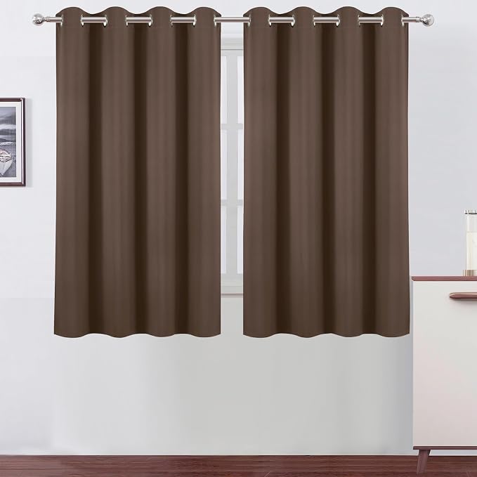 Blackout Curtains 66 x 54 Inch Long Chocolate Curtains Set of 2 Panels Room by Lemomo