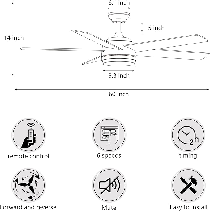 YUHAO 60 Inch Brushed Nickel Ceiling Fan with Light and Remote Control.Noiseless,Dimmable,3CCT,6 Speeds Reversible, DC Ceiling Fans for Indoor or Covered Outdoor