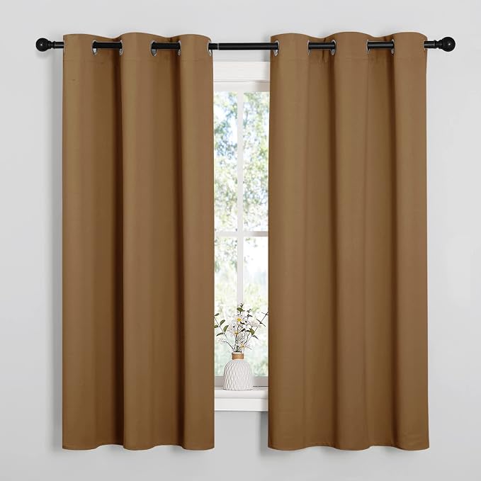 NICETOWN Gold Brown Sleek Blackout Curtains 48 inches Length by NICETOWN