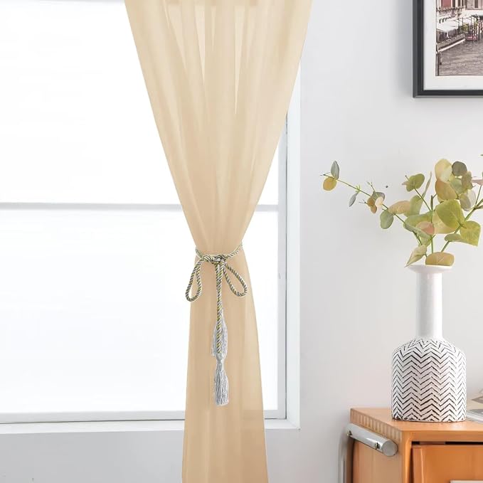 SpaceDresser Basic Rod Pocket Sheer Voile Window Curtain Panels Apricot 1 Pair - Image 5
