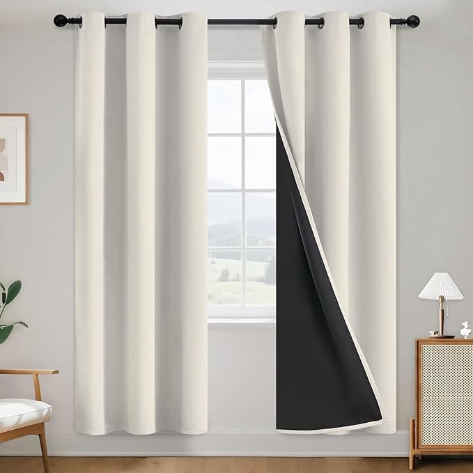SimpleHome Cream 100% Blackout Curtains Room Darkening Living Room 72 Inch | by SimpleHome