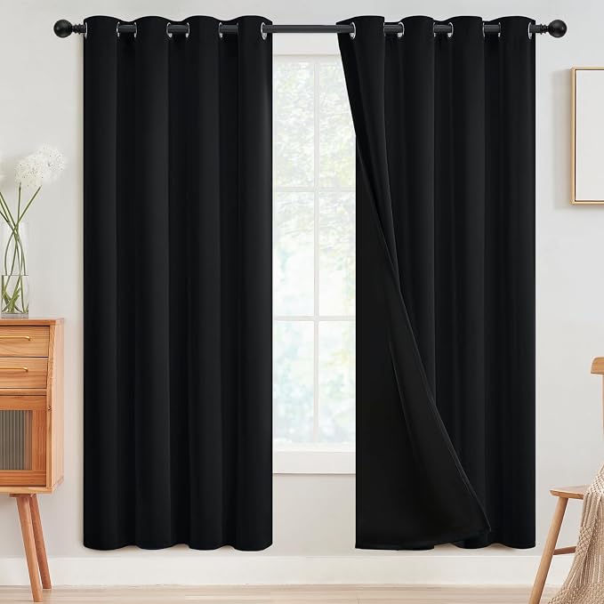 SimpleHome Black 100% Blackout Curtains Room Darkening Living Room 72 Inch | by SimpleHome