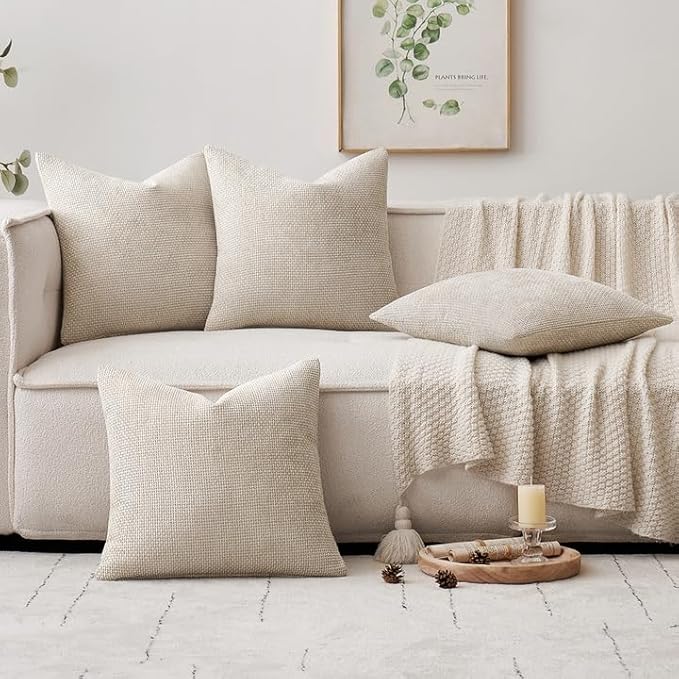 MIULEE Soft Decorative Chenille Pillow Covers Cream 20x20 Pack of 4 | Modern - Image 5