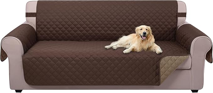 U-NICE HOME 4 Seater Sofa Cover 91''Large Couch Cover, Chocolate/Taupe | by U-NICEHOME