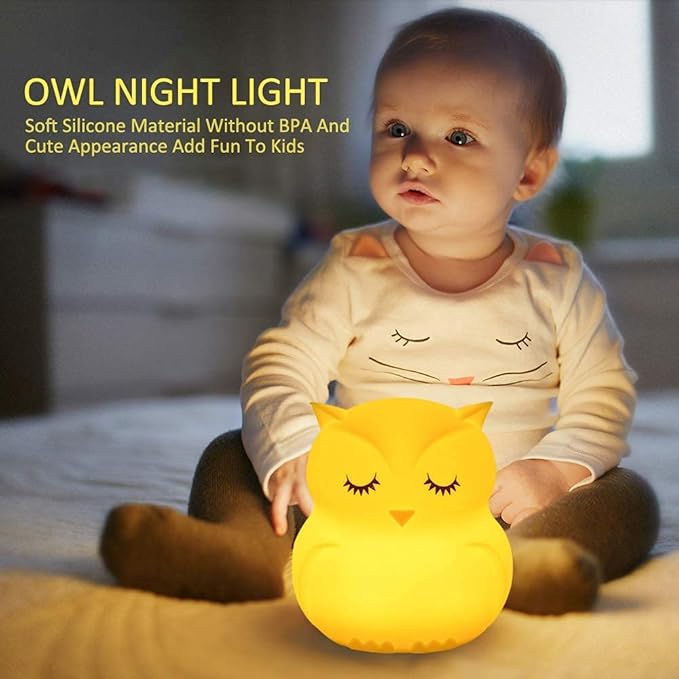Animal-Shaped Big Night Light for Children/Adults, Rechargeable LED Soft Silicone (BPA Free) Bedside Lamp, Adjustable Brightness and 9 Colors by Touch Control & Remote Control (Big Owl)