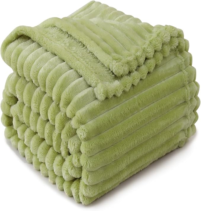 Moss Green Throw Blanket for Couch Sofa 50x60 inches Striped Design | Fleece - Image 6