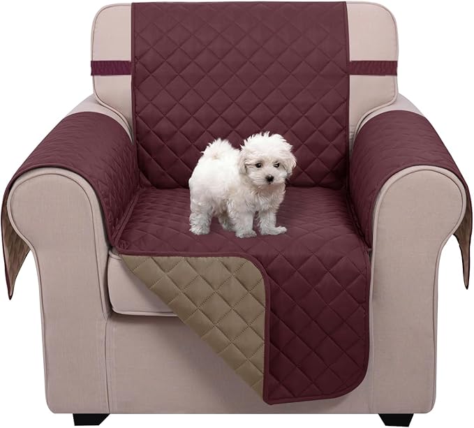 U-NICE HOME Reversible Oversized 28''Chair Covers, Burgundy/Tan | Armchair Cover by U-NICEHOME