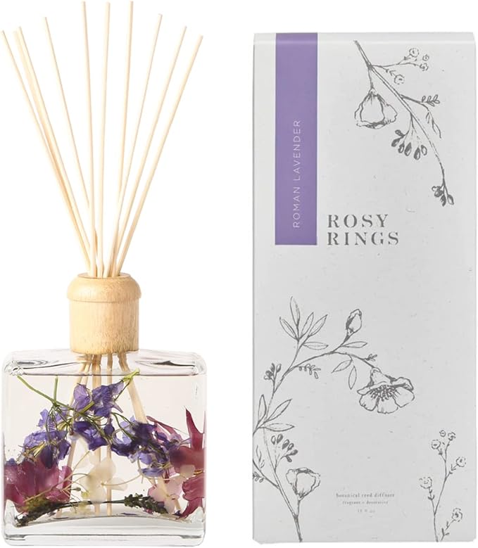 Rosy Rings Botanical Reed Diffuser Roman Lavender 13oz - Lasts 6-12 Months, Aromatherapy Diffuser, Reed Diffuser Sticks, Diffuser with Botanicals Perfect for Home Decor!