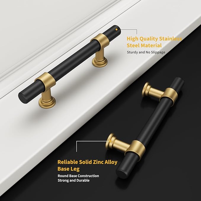 goldenwarm 10 Pack Black and Gold Cabinet Pulls 4 Inch Kitchen Cabinet Handles Black Kitchen Drawer Pulls for Dresser Bathroom Modern Hardware,Zinc Alloy Base