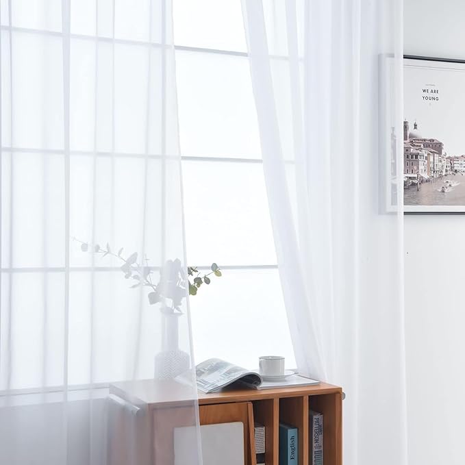 SpaceDresser Sheer White Curtains 4 Panels Rod Pocket Semi-Sheer Curtain 84 - Image 4