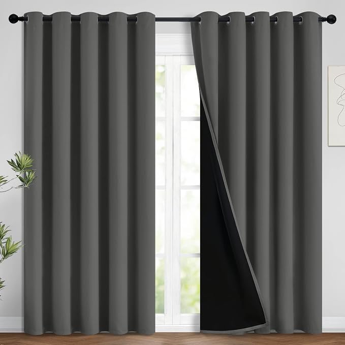 Yakamok Dark Grey 100% Blackout Curtains 96 Inches Long 62" Wide 2 Panels | by Yakamok