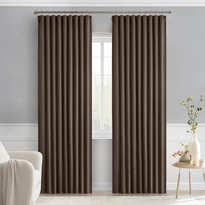 MIULEE Chocolate Brown Back Tab Blackout Curtains 52x90 Inch Long 2 Panels | - Image 9