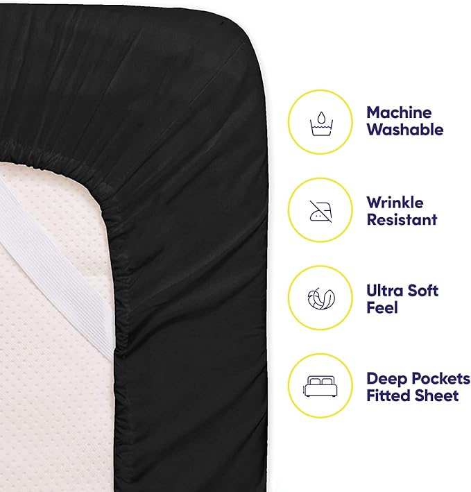Full Size Bed Sheets - 6 Piece 1500 Supreme Collection Fine Brushed Microfiber Deep Pocket Full Sheet Set Bedding - 2 Extra Pillow Cases, Great Value, Full, Black