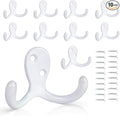10 Pack Coat Hooks Wall Hooks for Hanging, Heavy Duty Double Prong Metal Hook Wall Mounted for Living Room, Bathroom, Kitchen, Bedroom for Coat, Bag, Scarf, Towel, Hat, Key, Cup (White)