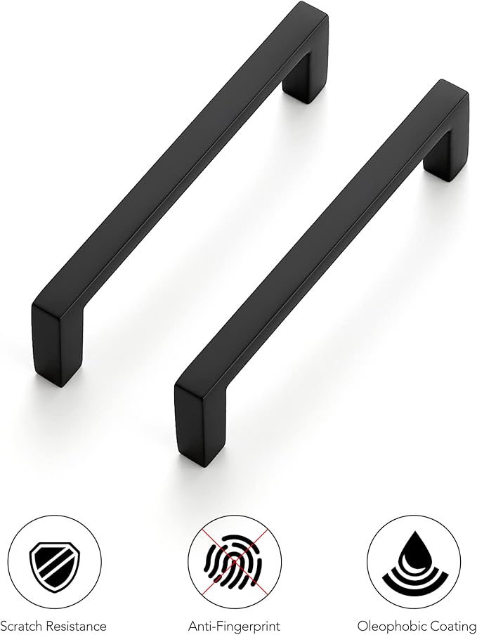 Ravinte 5 Pack Matte Black Cabinet Pulls, 3-3/4 Inch (96mm) Hole Center Slim Kitchen Handles, Square Drawer Pulls for Cabinets & Cupboards, Hardware