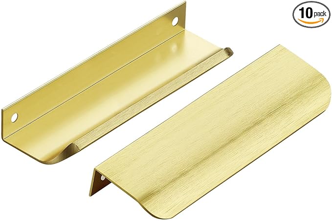 Ravinte Hardware 10 Pack Gold Cabinet Handles, 5 Inch (128mm) Finger Edge Pulls, 4 Inch Hole Center, Finger Pulls for Cabinets