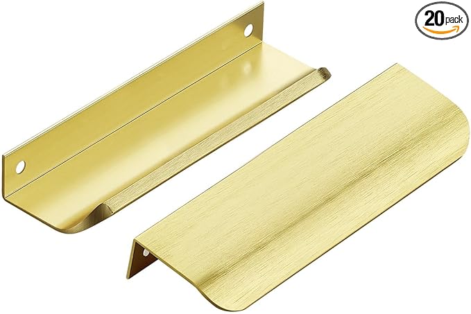 Ravinte Hardware 20 Pack Gold Cabinet Handles, 5 Inch (128mm) Finger Edge Pulls, 4 Inch Hole Center, Finger Pulls for Cabinets