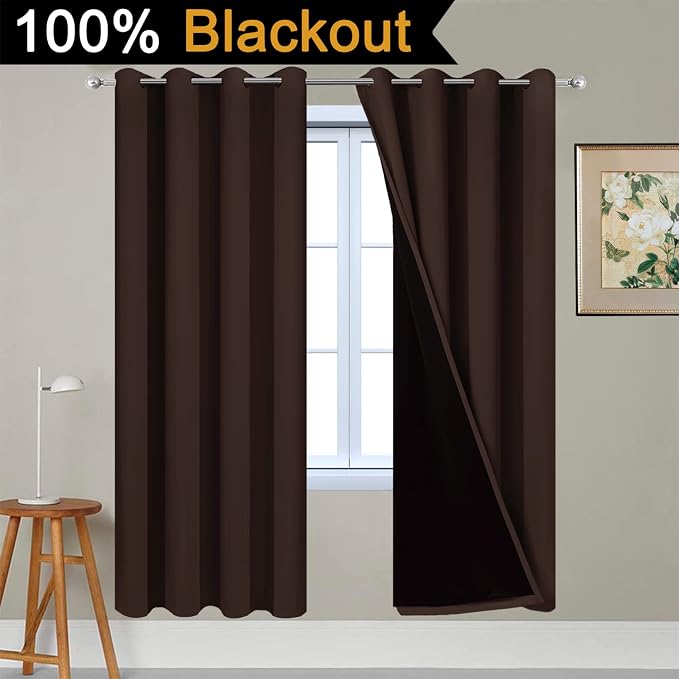 Yakamok Chocolate Brown Blackout Curtains 72 Inches Long 52" Wide, 2 Panels | - Image 2