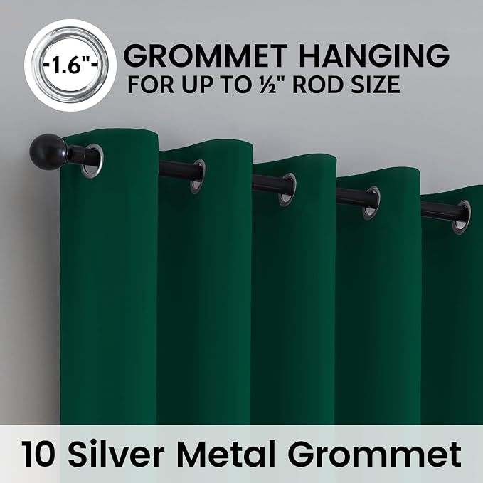 SimpleHome Dark Green 100% Blackout Curtains Room Darkening Living Room 63 | - Image 6