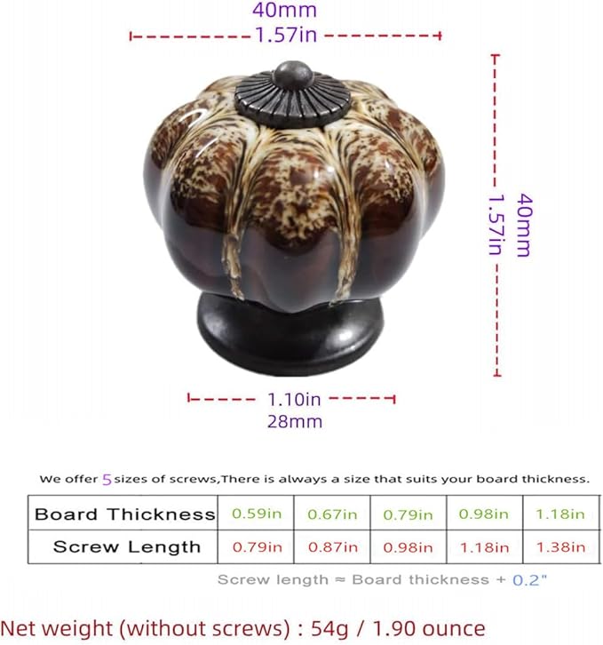 5 Pack Vintage Ceramic Pumpkin Cabinet Knobs, Kitchen Cabinet Drawers Dresser Cupboard Pull Handles Door Pulls with 5 Kinds of Screws (Leopard Print -White)