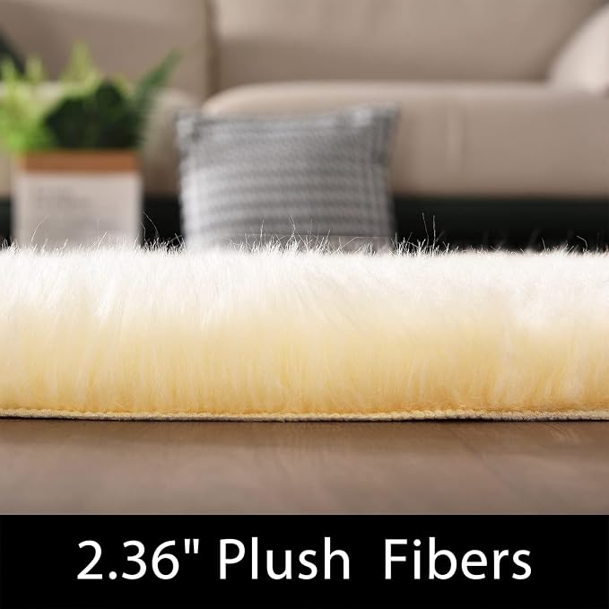 Latepis Yellow Runner 2x6 Fluffy Rug Faux Sheepskin Fur Rug - Image 2
