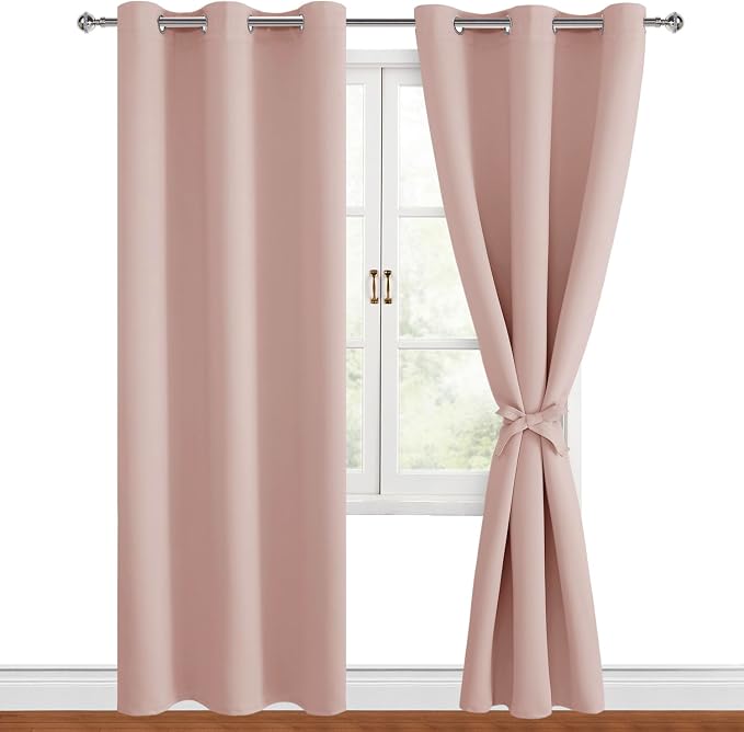 Grommet Blackout Curtains for Bedroom, 42 x 84 Inches Long, Blush | Thermal by Hiasan