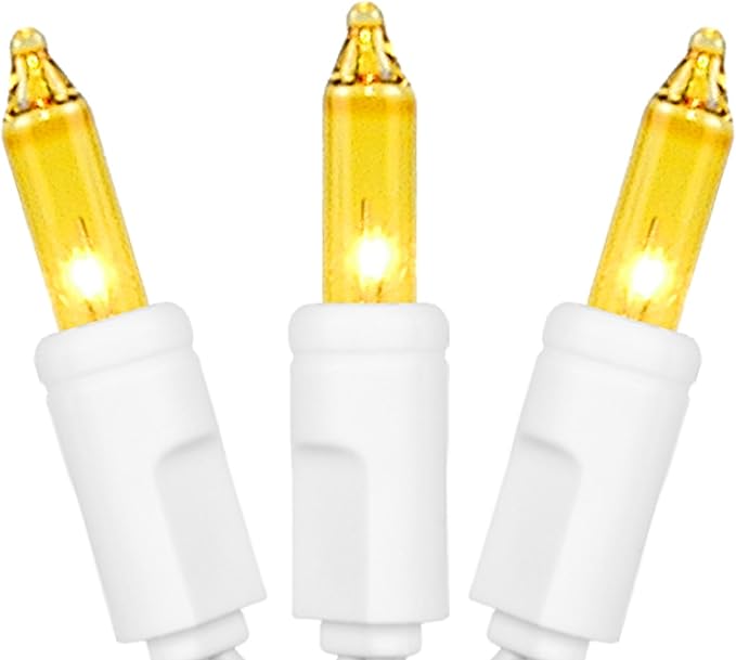 Novelty Lights 50 Feet 100 Bulb Incandescent Mini Light String, Yellow with 6-Inch Spacing on White Wire, UL Listed Commercial Grade Indoor/Outdoor Mini Lights, Connectable End-to-End