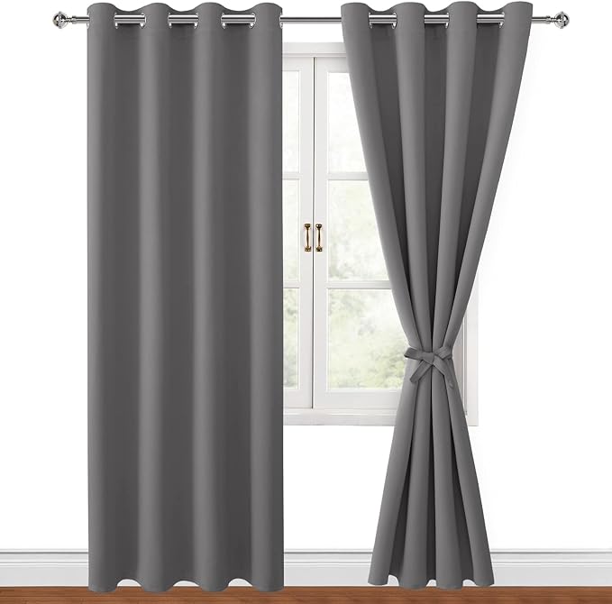 Blackout Curtains for Bedroom 52 x 84 Inch Long Light Grey 2 Panels | Thermal - Image 8