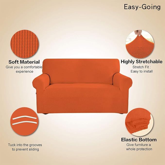 Easy-Going Stretch Loveseat Couch Covers Washable Orange | 1-Piece Loveseat - Image 3