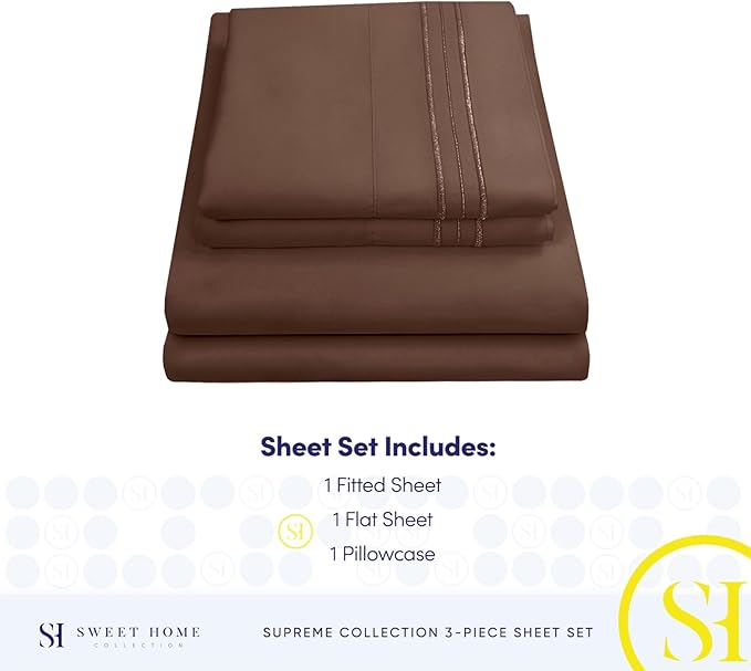 Twin Sheets - Breathable Luxury Sheets with Full Elastic & Secure Corner Straps Built In - 1800 Supreme Collection Extra Soft Deep Pocket Bedding Set, Sheet Set, Twin, Brown