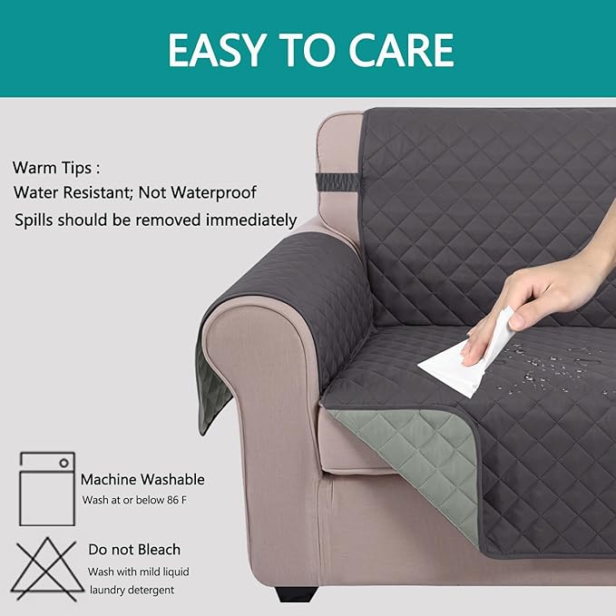 U-NICE HOME Reversible Recliner Chair Covers, Dark Grey/Light Grey | - Image 5