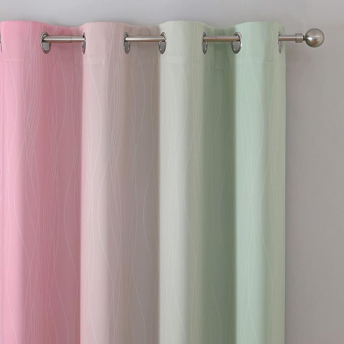 Sage Green and Pink Ombre Blackout Curtains - Image 4
