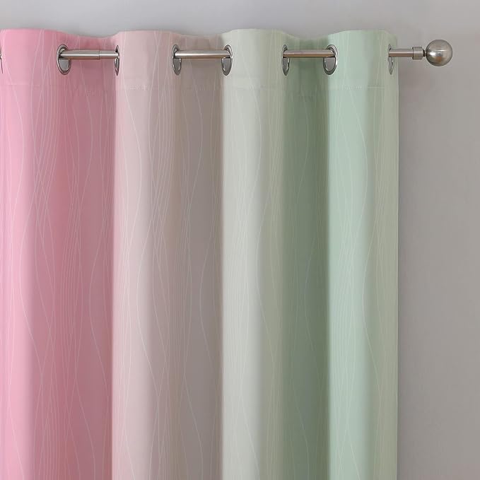 Sage Green and Pink Ombre Blackout Curtains - Image 4