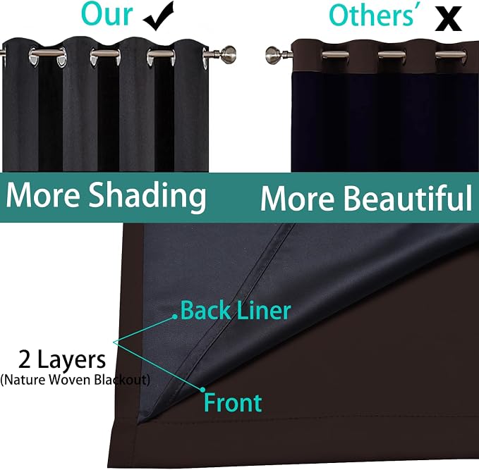 Yakamok Brown 100% Blackout Patio Door Curtain Panels W70 x L84, 1 Panel | - Image 5